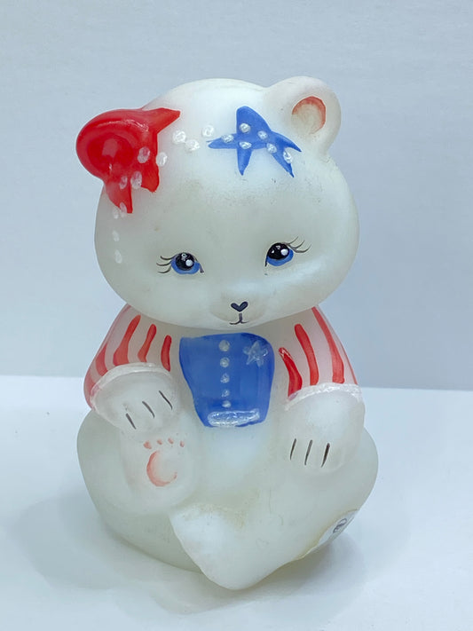 Fenton Stars & Stripes Bear Figurine Hand Painted USA 2001 Patriotic Mint A697