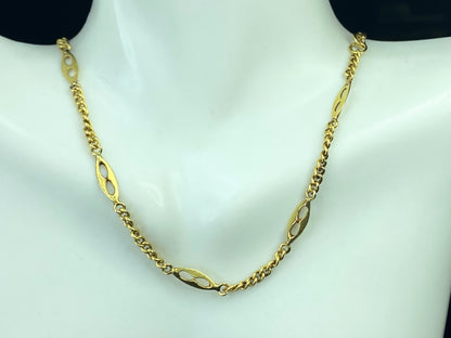 Early 18K yellow gold Station Fancy link curb link Necklace 14.5" JR8896