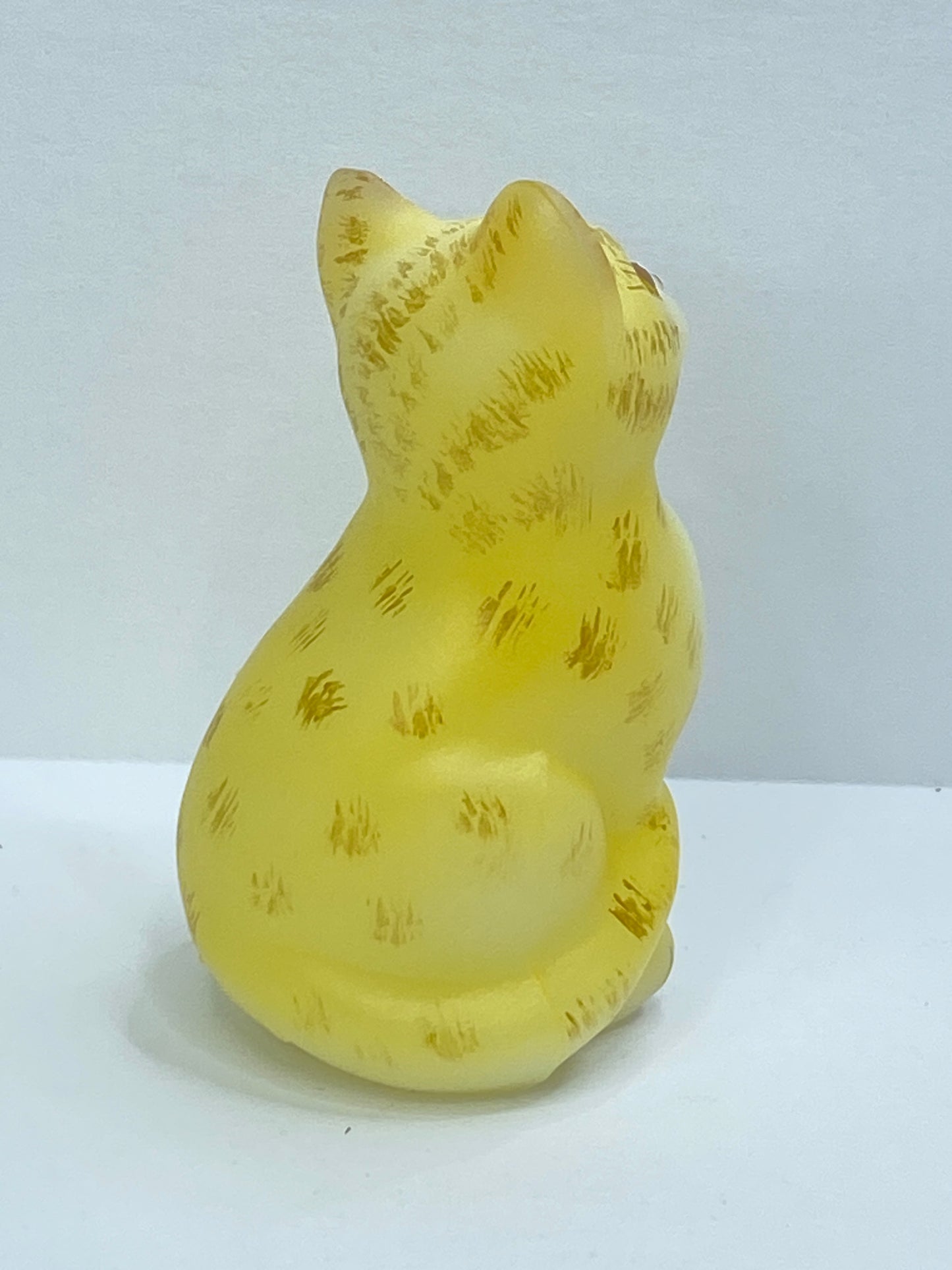 Fenton Yellow Satin Glass Kitten Tiger striping Figurine A700 USA A700