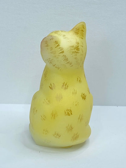 Fenton Yellow Satin Glass Kitten Tiger striping Figurine A700 USA A700