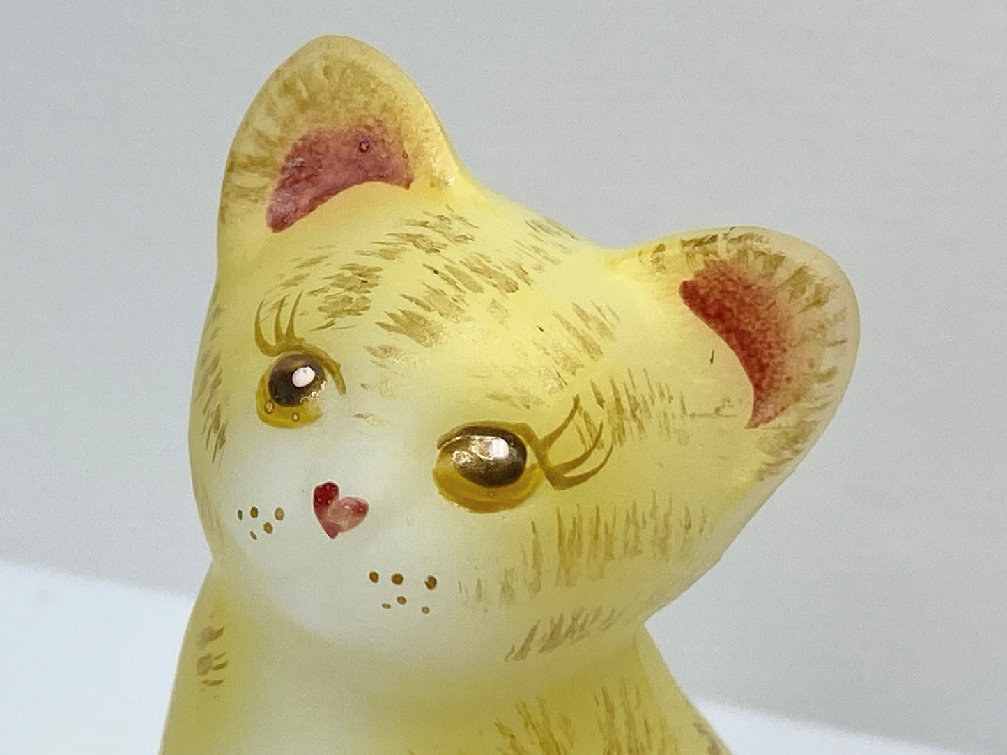 Fenton Yellow Satin Glass Kitten Tiger striping Figurine A700 USA A700