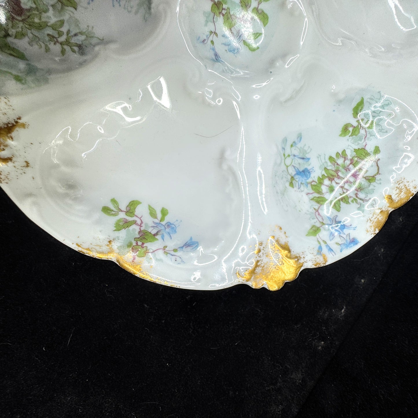Antique GDA Limoges France floral gold porcelain 5 well oyster plates set A1150