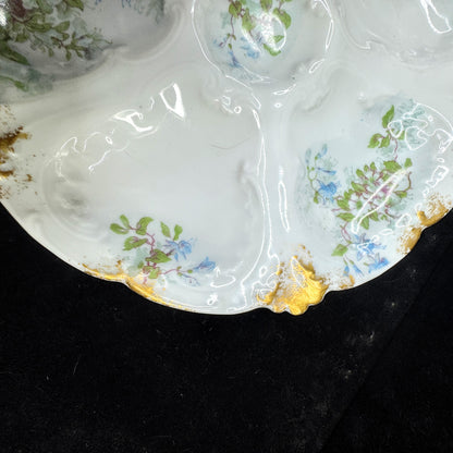 Antique GDA Limoges France floral gold porcelain 5 well oyster plates set A1150