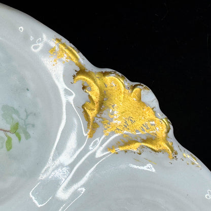 Antique GDA Limoges France floral gold porcelain 5 well oyster plates set A1150