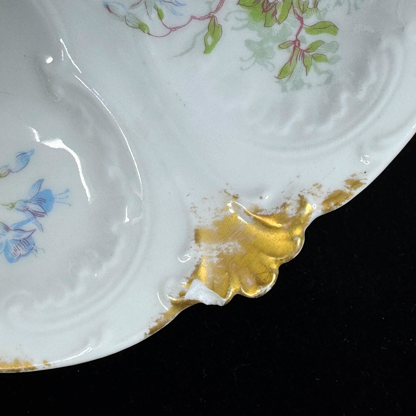Antique GDA Limoges France floral gold porcelain 5 well oyster plates set A1150