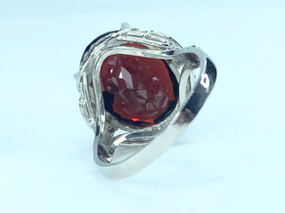 12.02 Garnet Platinum 900 Diamond statement ring 9.6g JR8899