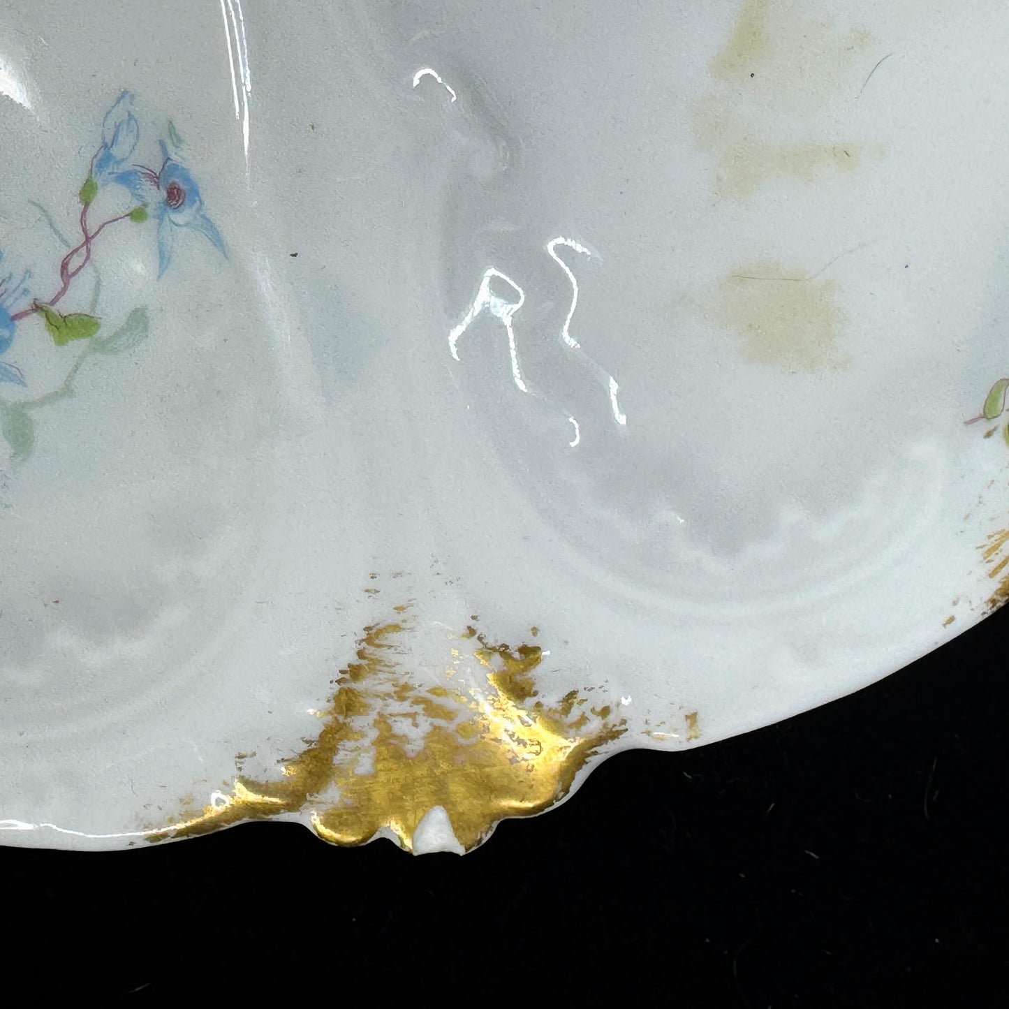 Antique GDA Limoges France floral gold porcelain 5 well oyster plates set A1150