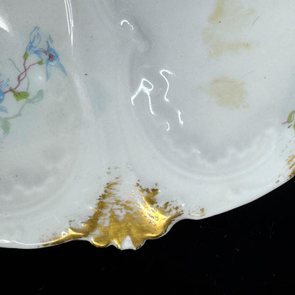 Antique GDA Limoges France floral gold porcelain 5 well oyster plates set A1150