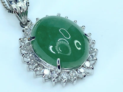 Platinum 3.85ct Jadeite Cabochon Diamond box chain necklace 5.4g JR8900