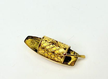 Vintage 1950s 14K Yellow Gold Sampan Boat Charm Pendant JR1144