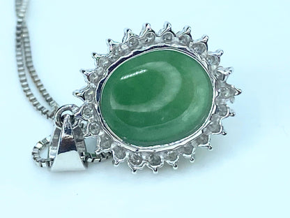 Platinum 3.85ct Jadeite Cabochon Diamond box chain necklace 5.4g JR8900