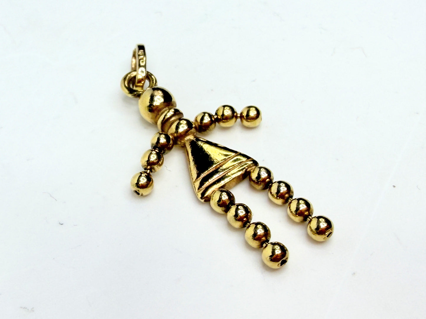 Vintage 14K Gold Articulated Stick Figure Charm Movable Bead Limbs 1.9g JR1145