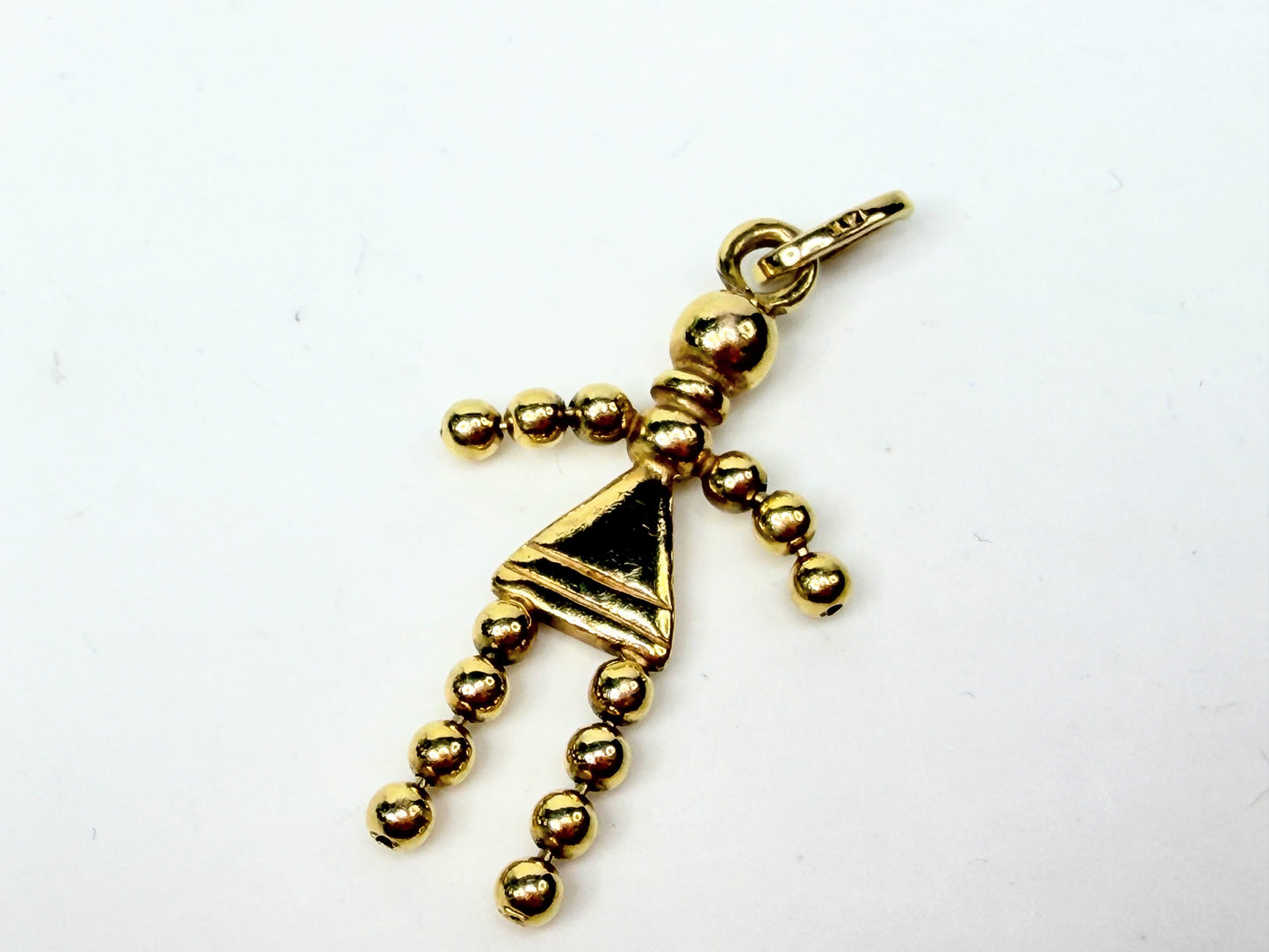 Vintage 14K Gold Articulated Stick Figure Charm Movable Bead Limbs 1.9g JR1145