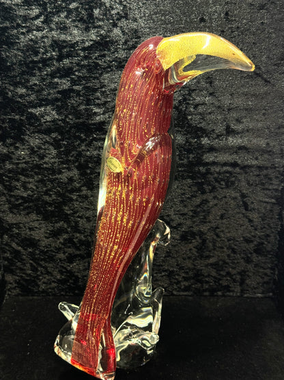 Vintage Murano Venezia Red Gold Aventurine Glass Toucan Bird Art Figurine A1911