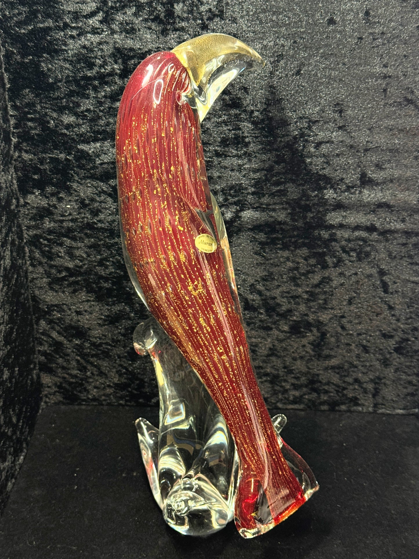 Vintage Murano Venezia Red Gold Aventurine Glass Toucan Bird Art Figurine A1911