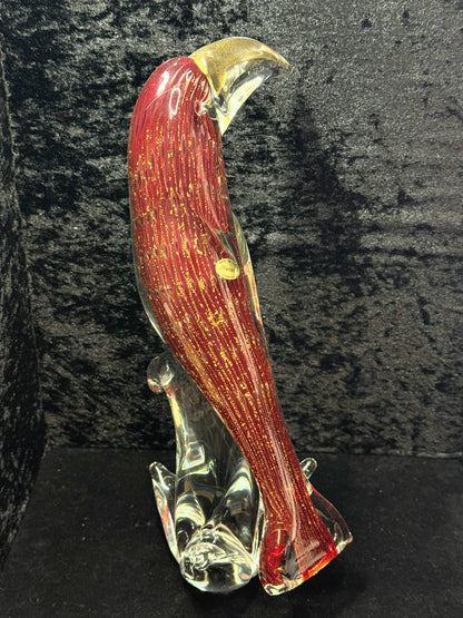 Vintage Murano Venezia Red Gold Aventurine Glass Toucan Bird Art Figurine A1911