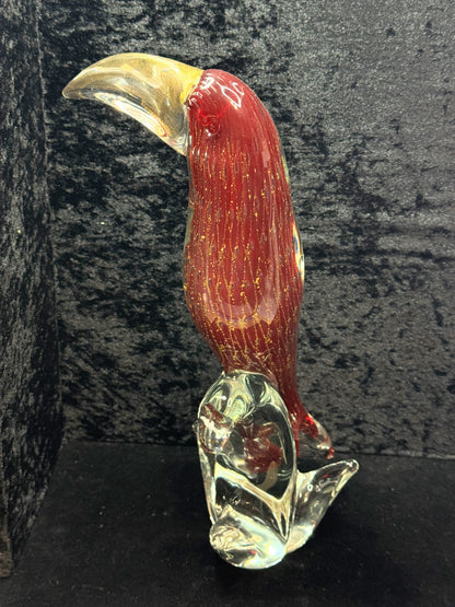 Vintage Murano Venezia Red Gold Aventurine Glass Toucan Bird Art Figurine A1911