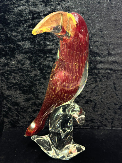 Vintage Murano Venezia Red Gold Aventurine Glass Toucan Bird Art Figurine A1911