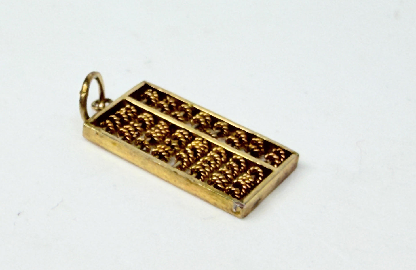 Vintage 9-10K Gold Abacus Charm Pendant with Movable Textured Beads JR1146