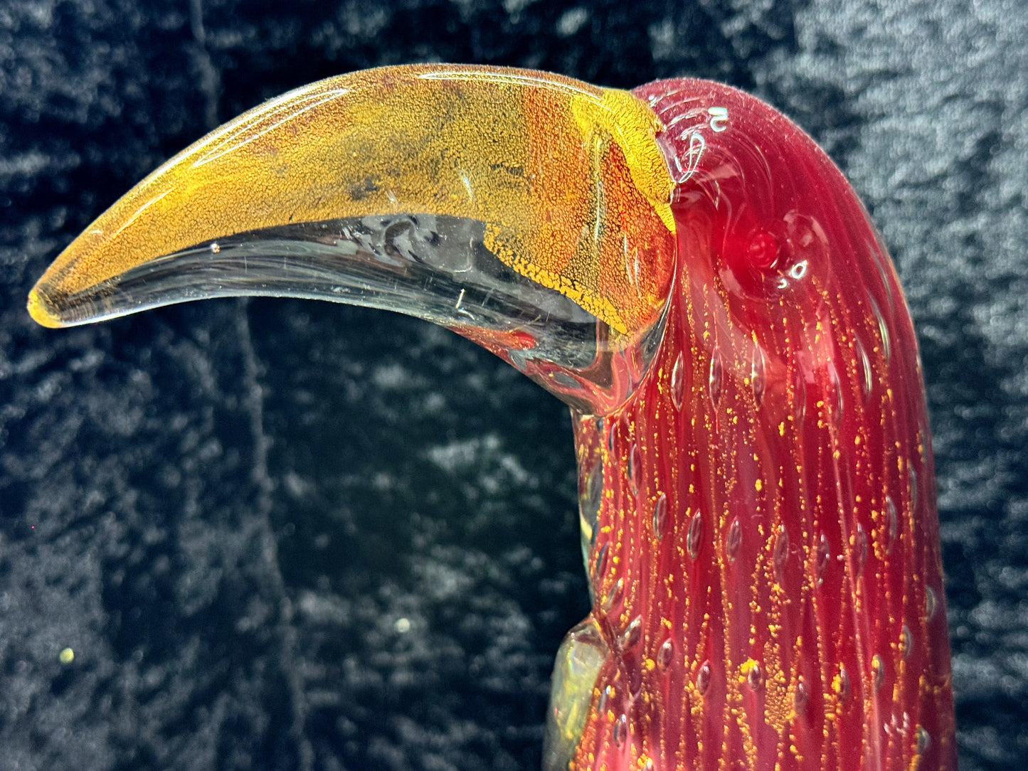 Vintage Murano Venezia Red Gold Aventurine Glass Toucan Bird Art Figurine A1911