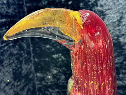 Vintage Murano Venezia Red Gold Aventurine Glass Toucan Bird Art Figurine A1911