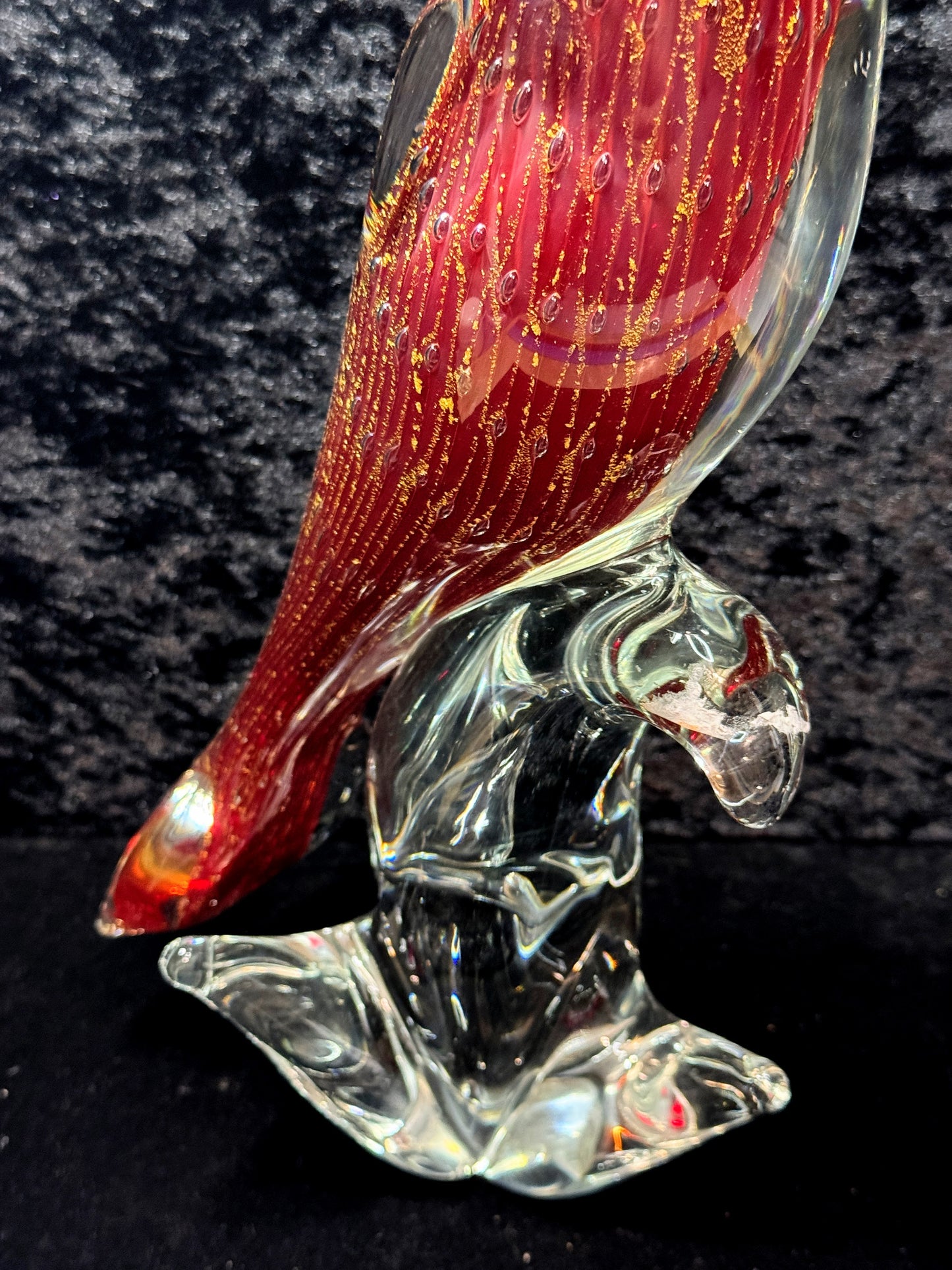 Vintage Murano Venezia Red Gold Aventurine Glass Toucan Bird Art Figurine A1911