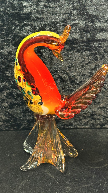 Vintage Italian Murano Glass Phoenix Bird Millefiori Red Yellow Figurine A1162