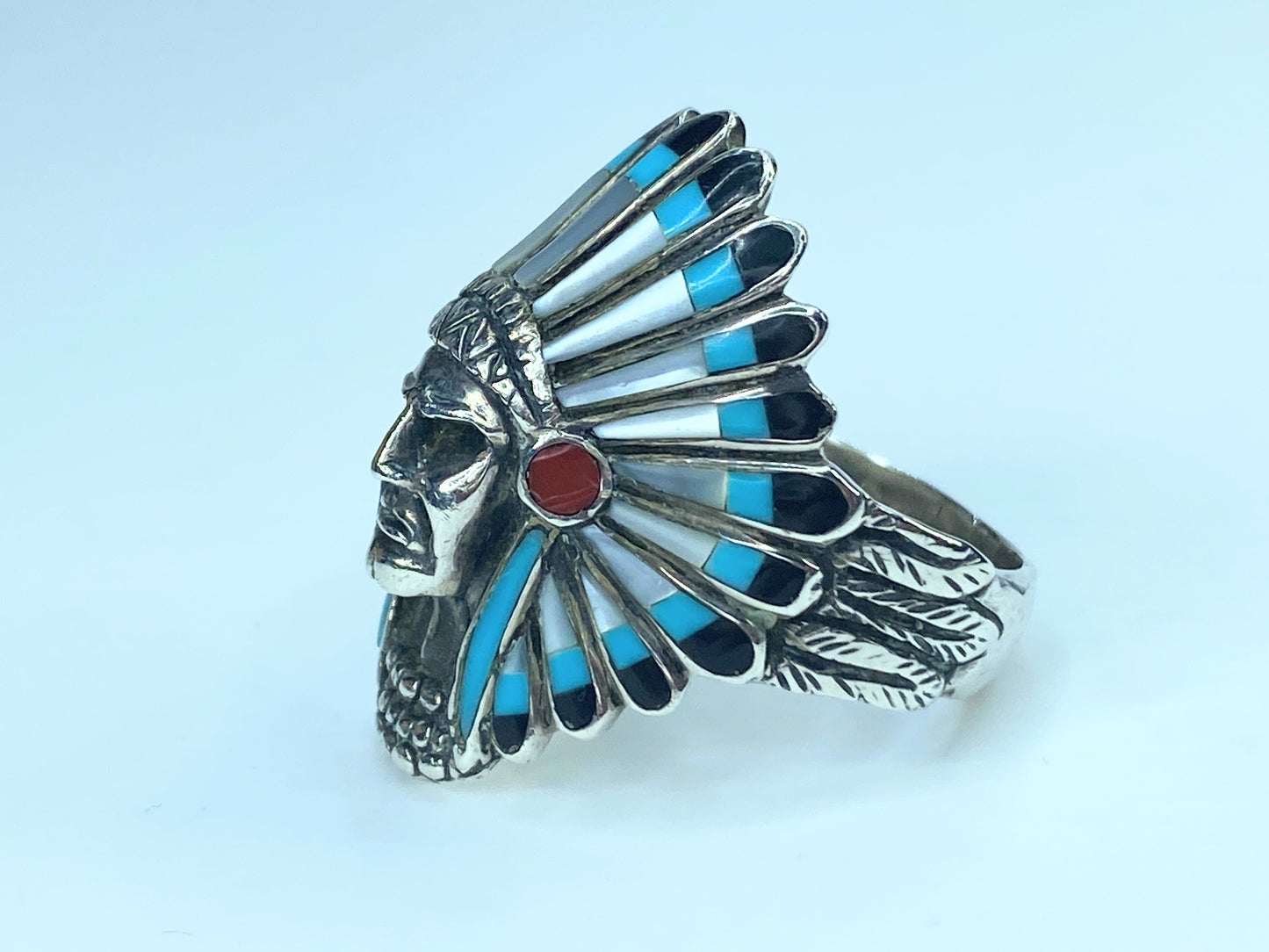 Men’s Turquoise North American Indian Chief Sterling Silver Rings JR8903