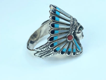 Men’s Turquoise North American Indian Chief Sterling Silver Rings JR8903