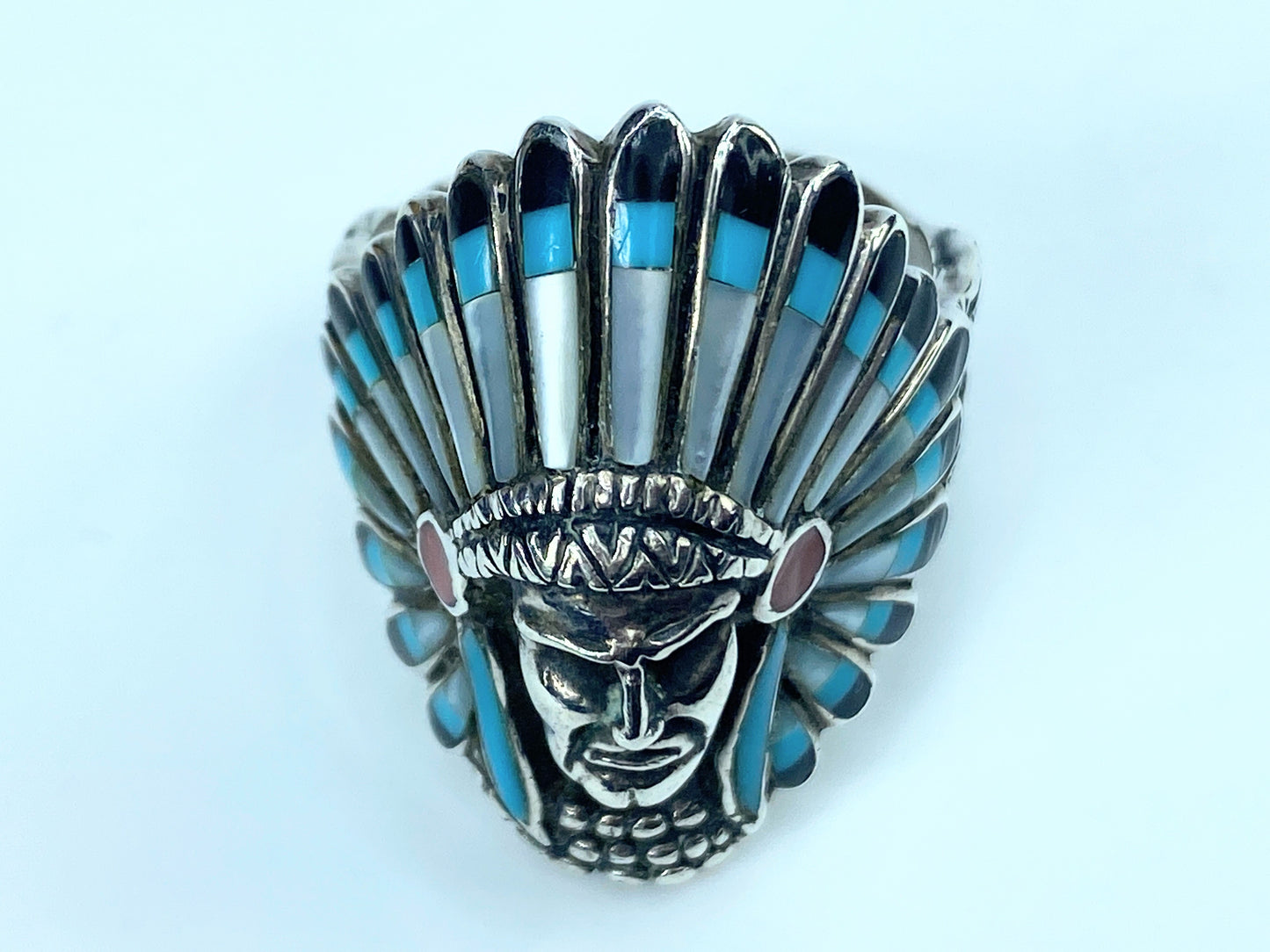 Men’s Turquoise North American Indian Chief Sterling Silver Rings JR8903