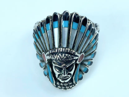 Men’s Turquoise North American Indian Chief Sterling Silver Rings JR8903