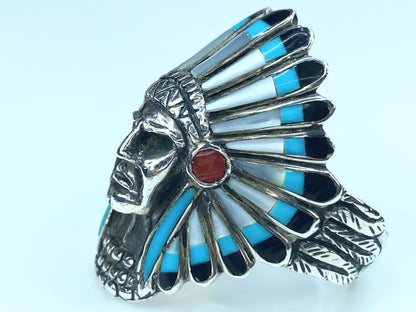 Men’s Turquoise North American Indian Chief Sterling Silver Rings JR8903