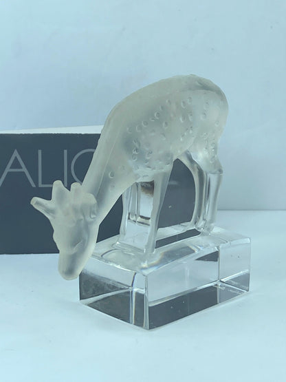 Lalique Frosted Glass Deer Paperweight, Forest Animal Figurine A305