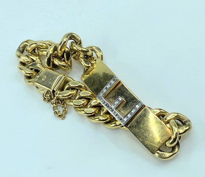 18K yellow gold Diamond Encrusted Initial E Curk link bracelet 30.3g JR0045