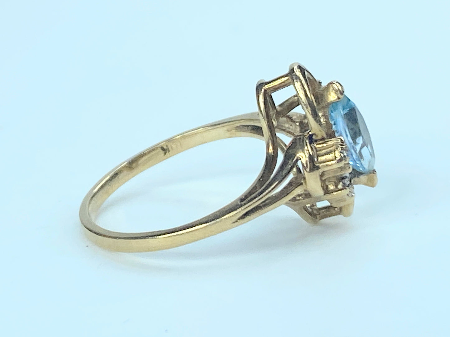 10K yellow gold Marquise Topaz Diamond ring s6.5 2.6g JR8904