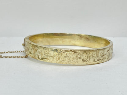 Vintage Engraved Silver Bangle Bracelet, Floral Scroll Design, 7.25" JR1085