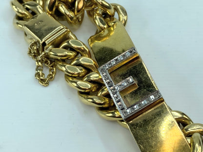 18K yellow gold Diamond Encrusted Initial E Curk link bracelet 30.3g JR0045