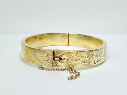 Vintage Engraved Silver Bangle Bracelet, Floral Scroll Design, 7.25" JR1085