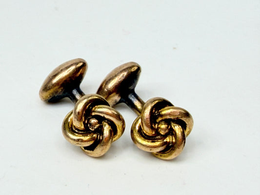 Antique Style 10K Gold Knot Cufflinks Yellow Gold with Soft Rose Overtone JR1147