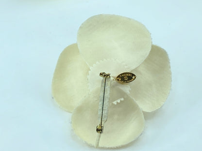 Authentic Chanel Cosage Camellia cloth white cremey ladies brooch 3 1/8" GS172