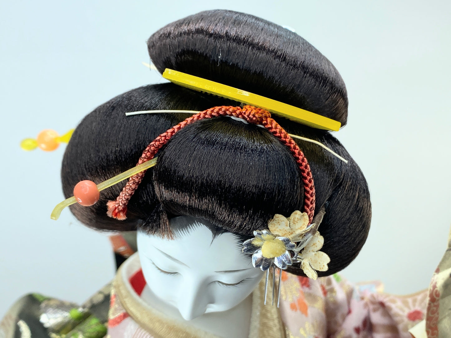 Japanese Yaegaki Kimono Geisha Maiko Kabuto Oyama Doll- 舞扇 20" c1950 A298