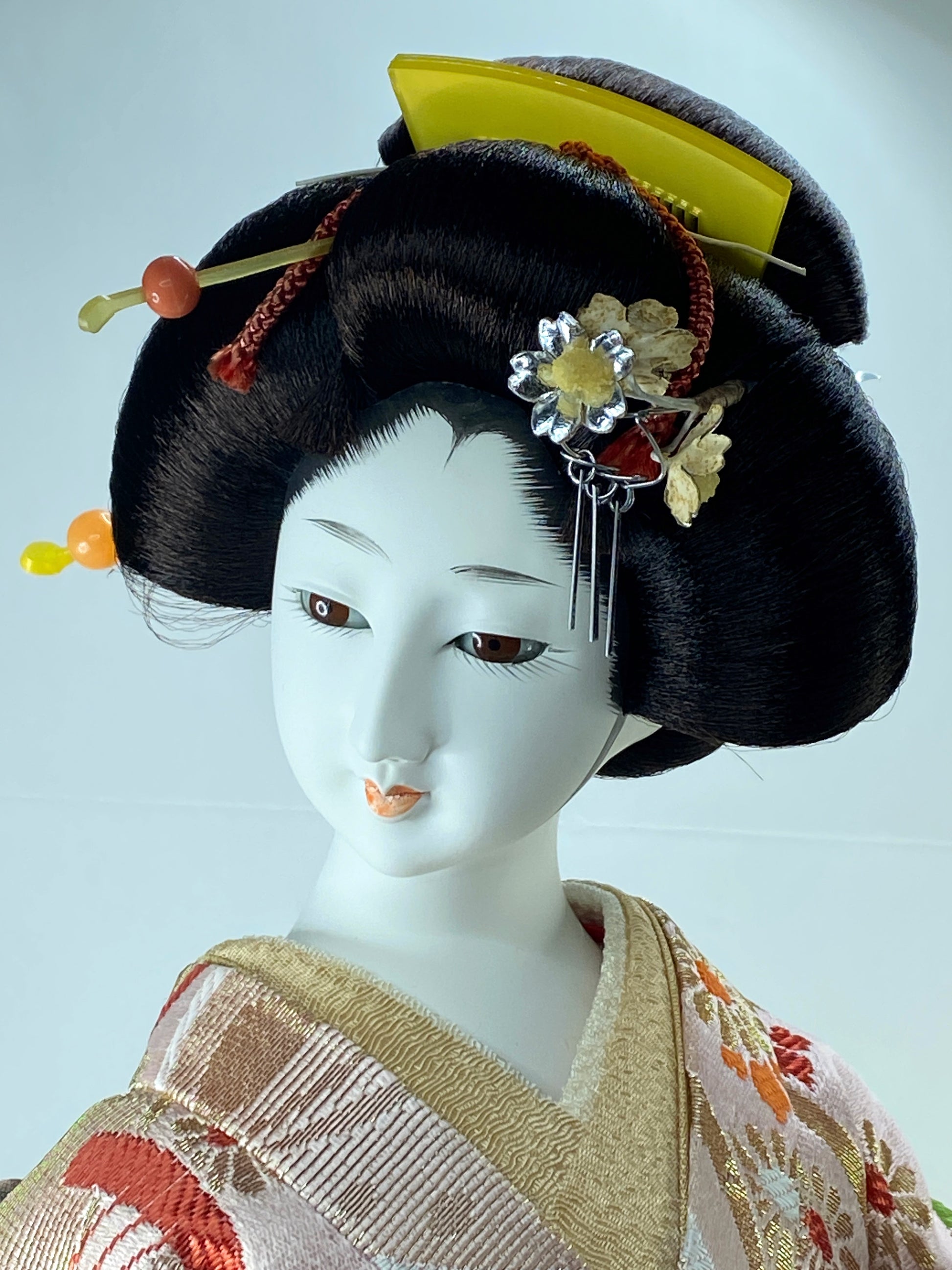 Japanese Yaegaki Kimono Geisha Maiko Kabuto Oyama Doll- 舞扇 20" c1950 A298