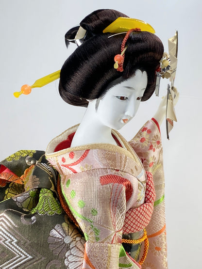 Japanese Yaegaki Kimono Geisha Maiko Kabuto Oyama Doll- 舞扇 20" c1950 A298