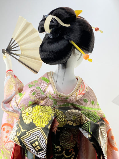 Japanese Yaegaki Kimono Geisha Maiko Kabuto Oyama Doll- 舞扇 20" c1950 A298