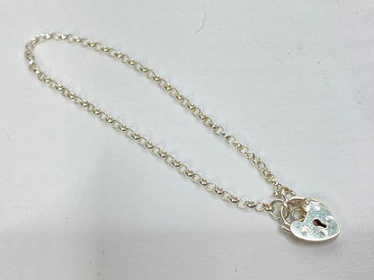 Sterling Silver Heart Padlock Chain Bracelet, Fine Link Design JR1088