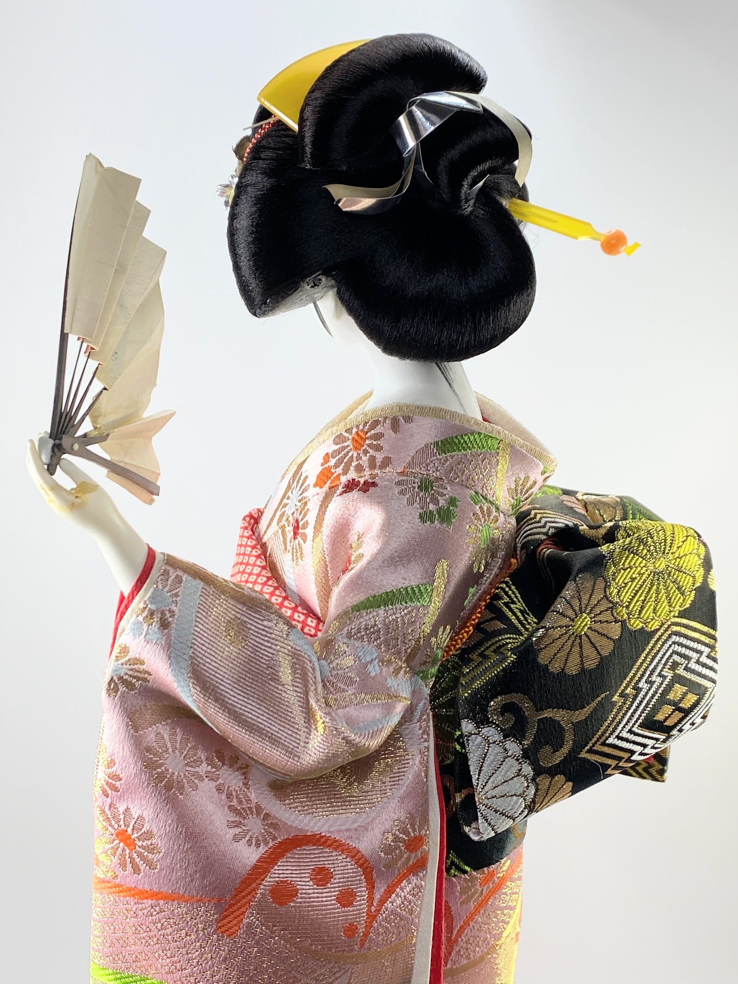 Japanese Yaegaki Kimono Geisha Maiko Kabuto Oyama Doll- 舞扇 20" c1950 A298