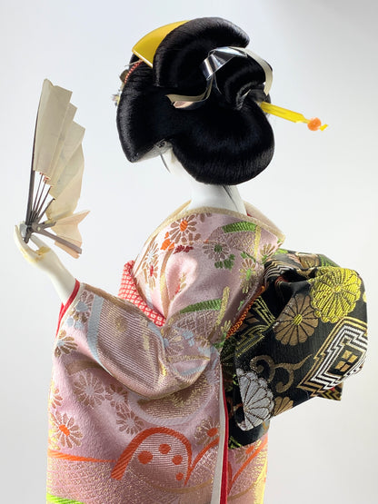 Japanese Yaegaki Kimono Geisha Maiko Kabuto Oyama Doll- 舞扇 20" c1950 A298