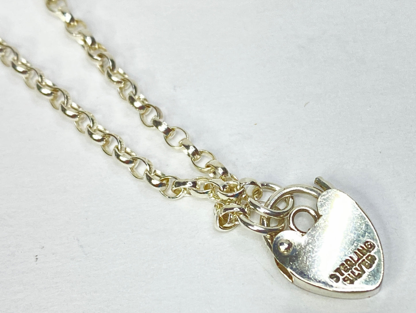 Sterling Silver Heart Padlock Chain Bracelet, Fine Link Design JR1088