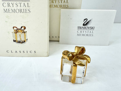 Vintage Swarovski Crystal Memories Present Gold Bow Gift Box Figurine S306