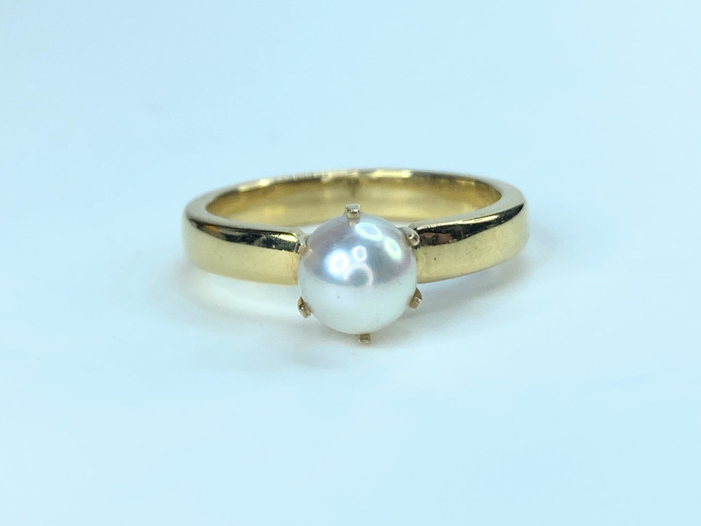 Classic 18K yellow gold 6.8mm Akoya Cultured Pearl ring s8 5.8g JR8910